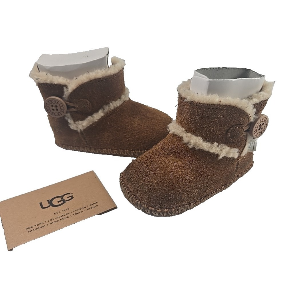 INFANT Baby Ugg Boots LEMMY SIZE 2/3 Sheepskin Booties Chestnut Suede Sheepskin